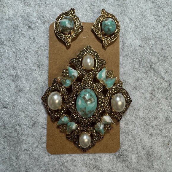Vintage 1960s Sarah Coventry Remembrance Brooch/Enhancer Pendant & Earrings Set - Picture 1 of 7